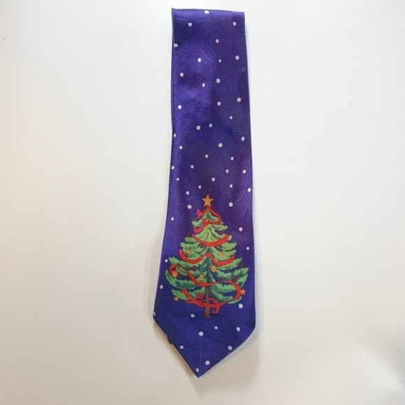 Tie | Christmas Tree Blue Tie Holiday Party Xmas - Picture 3 of 8